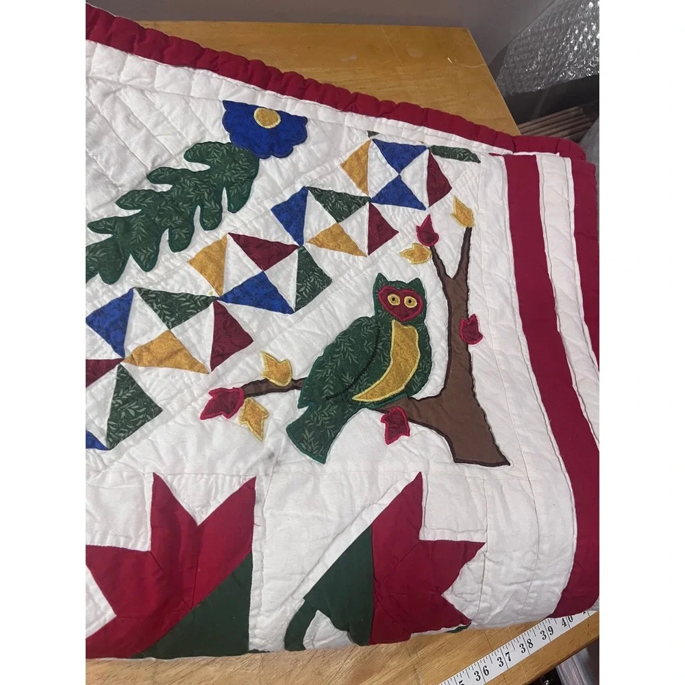 Vtg Handcrafted Baltimore Quilt Kit Folk Art Animal Tree of Life 84x68 Americana